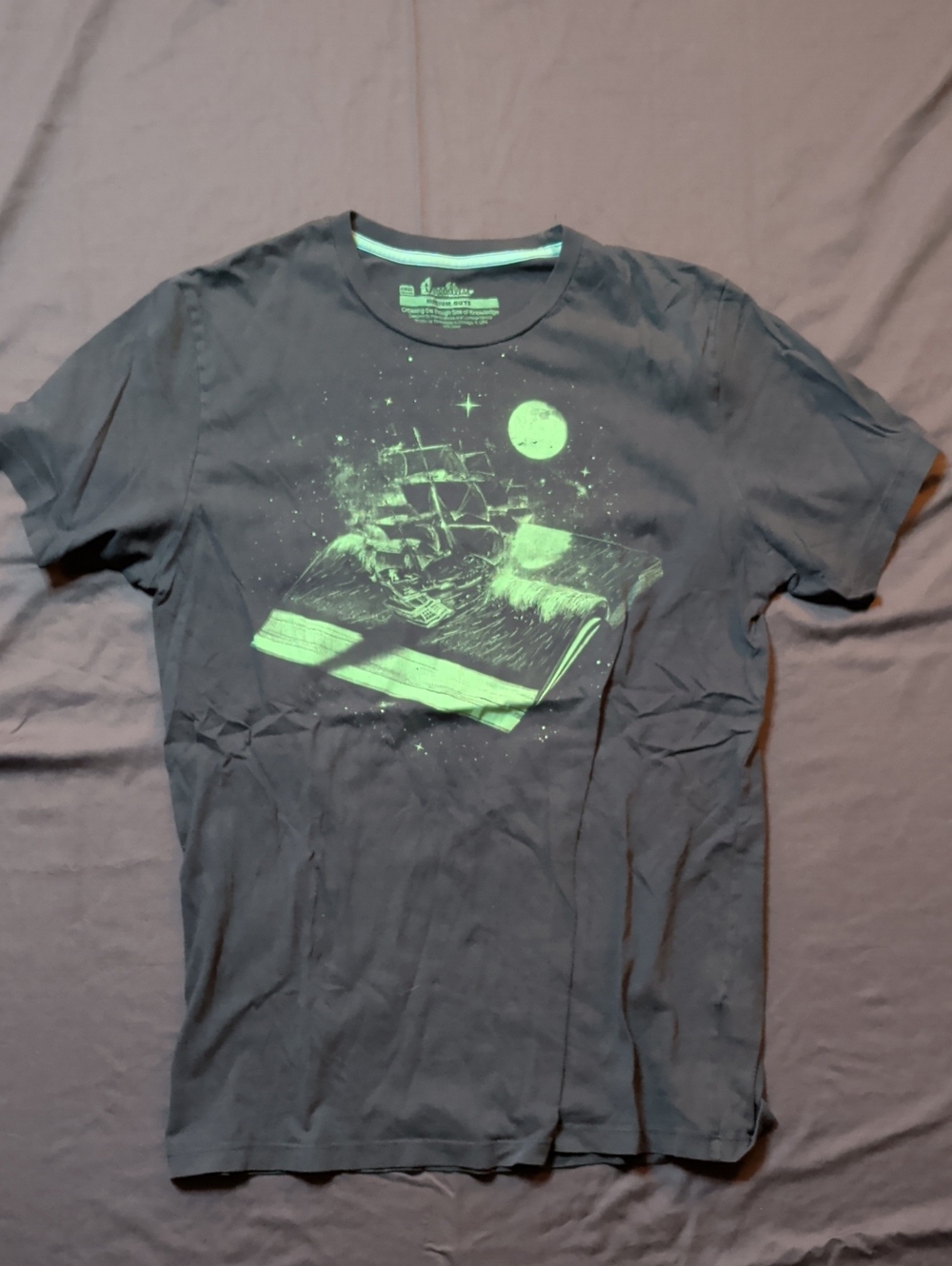 Threadless Men's Navy Graphic T-Shirt with Neon Green Print